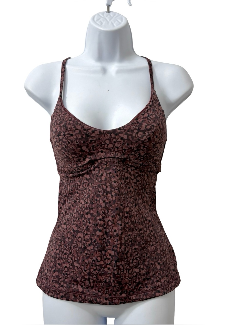 Athleta Triangle Tankini V Neck Lace up Back Brown‎ Floral Sz S